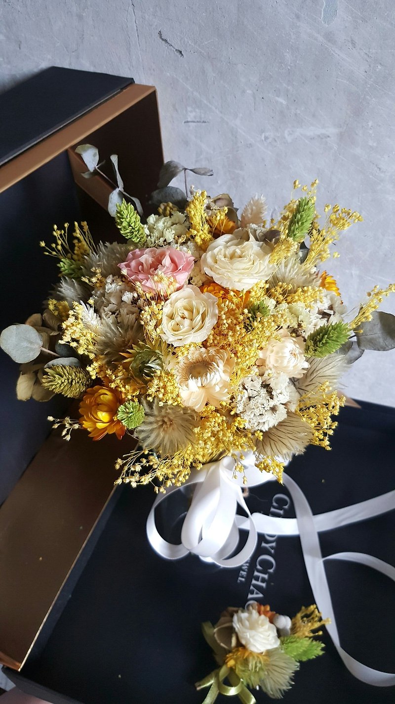 Haizang Design│Light Laiya. Shining Extraordinary Lyme Yellow-green Dry Flower-No Withered Flower Bouquet/Groom - Dried Flowers & Bouquets - Plants & Flowers Yellow