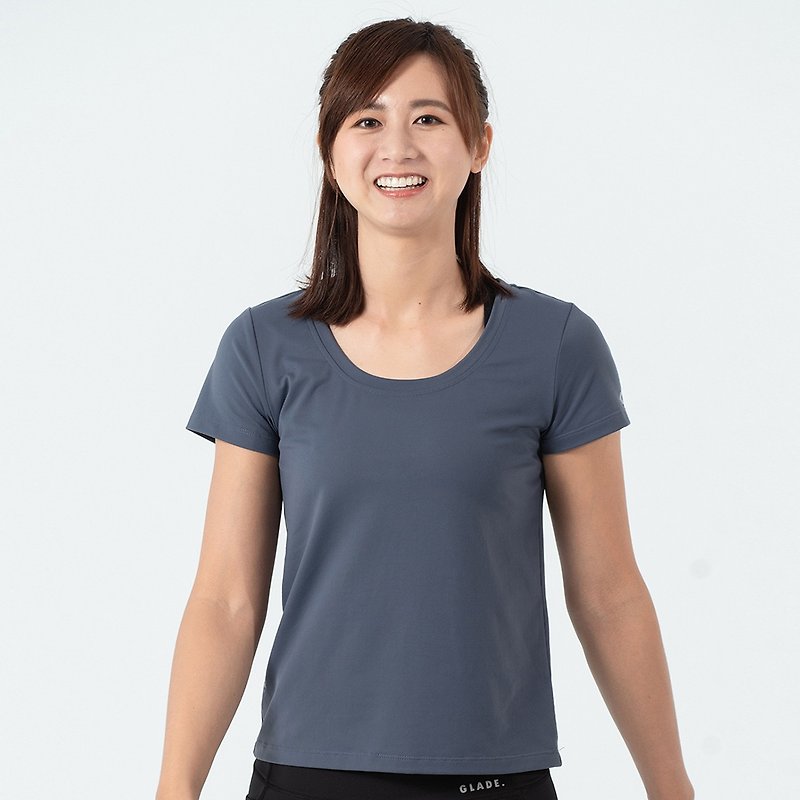【GLADE.】Active training short-sleeved women's top (night blue) - ชุดกีฬาผู้หญิง - ไนลอน สีน้ำเงิน