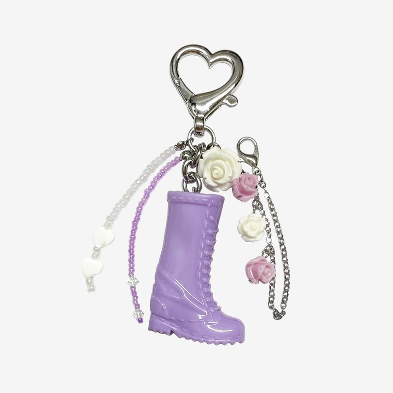 Rose Chain Purple BootsShoes Keychain Bag Charm Birthday Gift - 鑰匙圈/鑰匙包 - 其他材質 紫色