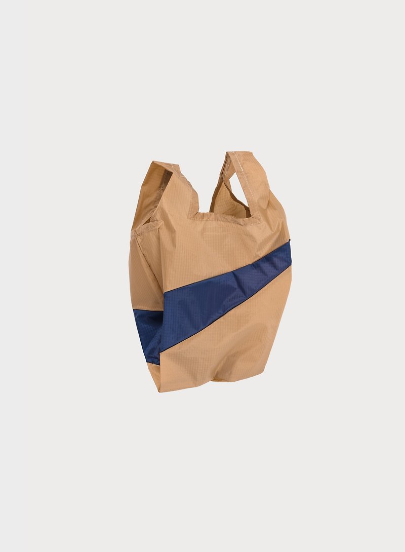 Shopping Bag, Camel & Navy, SMALL - Handbags & Totes - Nylon Khaki