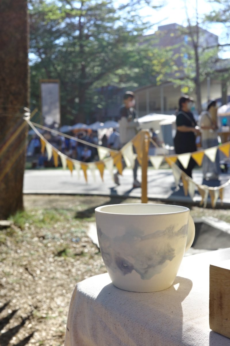 Indigo Japanese porcelain clay cup - แก้ว - ดินเผา ขาว