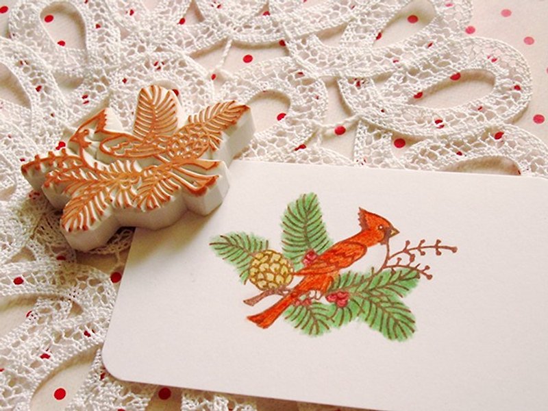 Apu手工章 精美紅山雀印章 圣诞适用 - 印章/印台 - 橡膠 