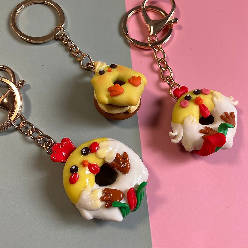 |Customizable| Handmade soft clay cute donut chick keychain - ที่ห้อยกุญแจ - ดินเผา 