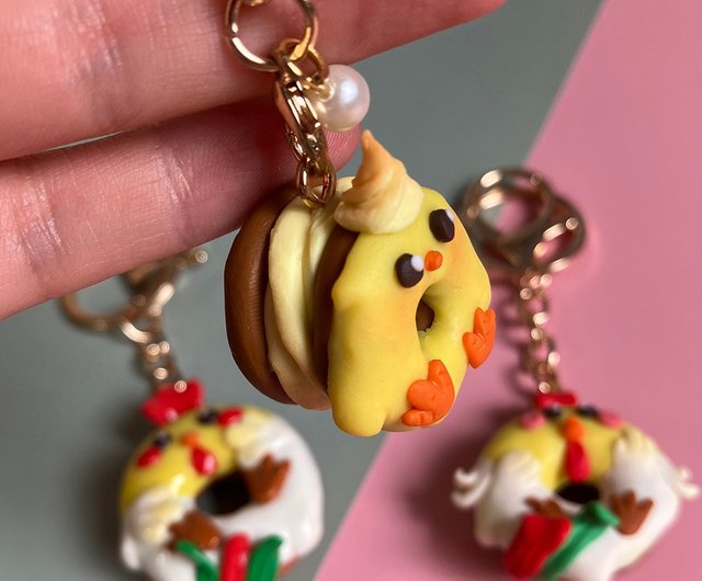 カスタマイズ可】手作りポリマークレイの可愛いドーナツチキン