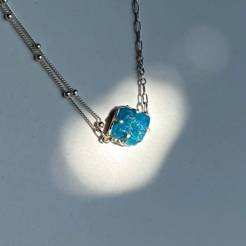 [Original Crystal Necklace] Blue Stone Double Chain - Necklaces - Crystal Silver