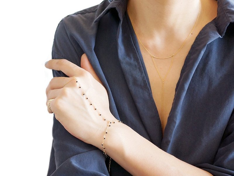 【Monica】14KGF Ring Bracelet,Tiny Swarovski - 手鍊/手環 - 玻璃 金色