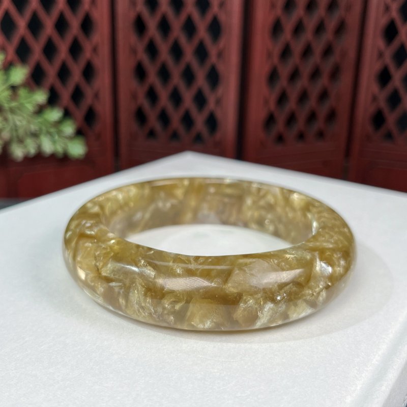 超稀有黃金鋰雲母手鐲59+MM 星光閃片祖母晶手環 金光閃耀 招財 - 手鍊/手環 - 半寶石 黃色
