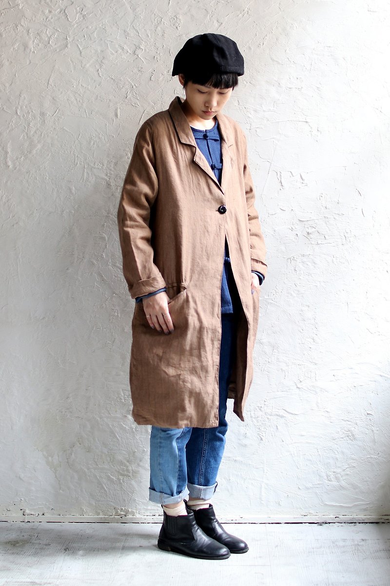 Omake button coat / Light brown - เสื้อแจ็คเก็ต - ผ้าฝ้าย/ผ้าลินิน สีกากี
