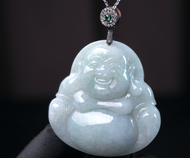 淡い緑の翡翠 弥勒仏ネックレス 925純銀ペンダントトップ | 天然