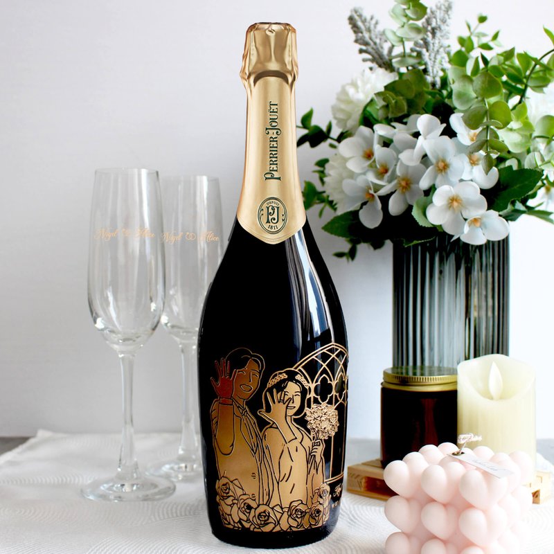 新婚禮物|訂製人像雕刻PJ champagne 套裝慶祝新婚客製化禮物 - 酒類/酒精飲品 - 玻璃 