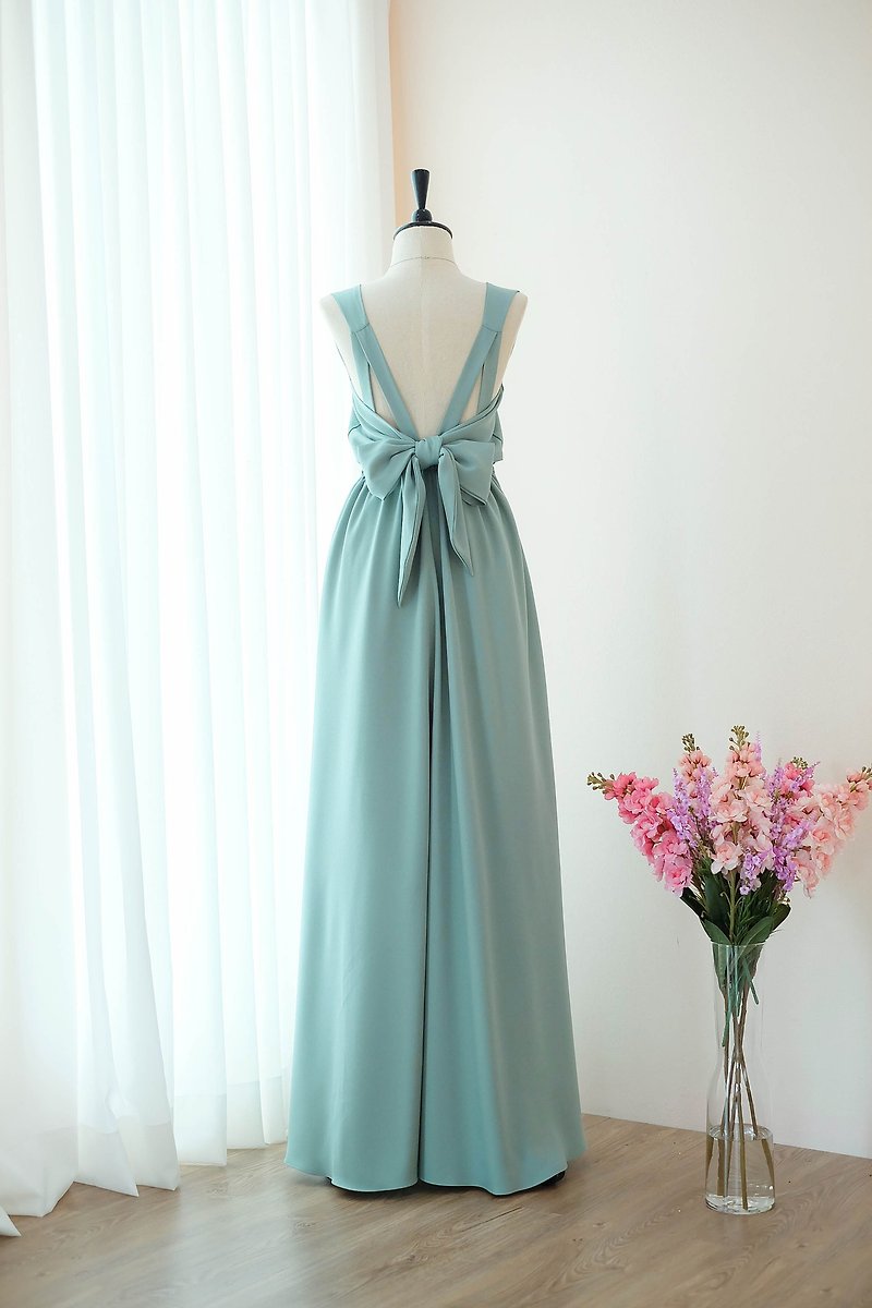 Dusty Sage Green dress Bridesmaid Bridal Dress Prom Cocktail Party Wedding Dress - Evening Dresses & Gowns - Polyester Green