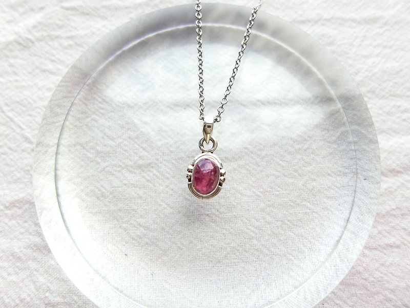 Pink red tourmaline 925 sterling silver will be simple style necklace Nepal handmade silver - Necklaces - Gemstone Silver