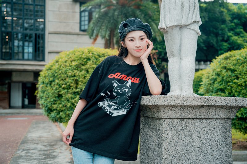 【AMOW】DJ Short Sleeve Tee-Black - Women's T-Shirts - Cotton & Hemp Black