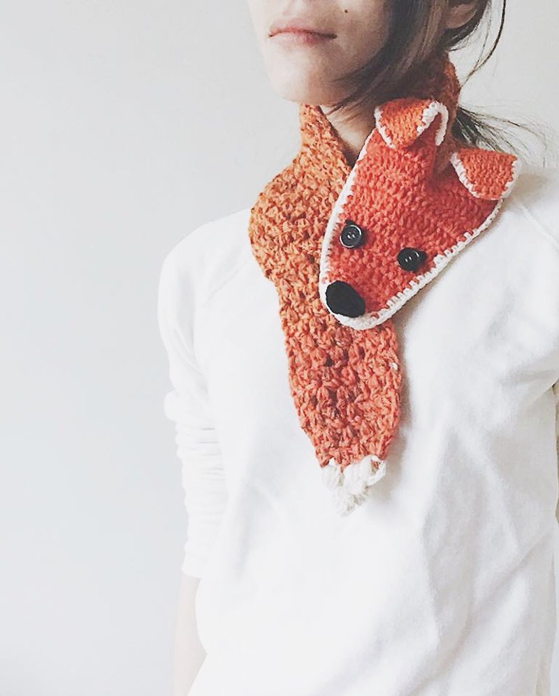 【endorphin】編織動物短圍巾(狐狸) - 絲巾 - 羊毛 橘色