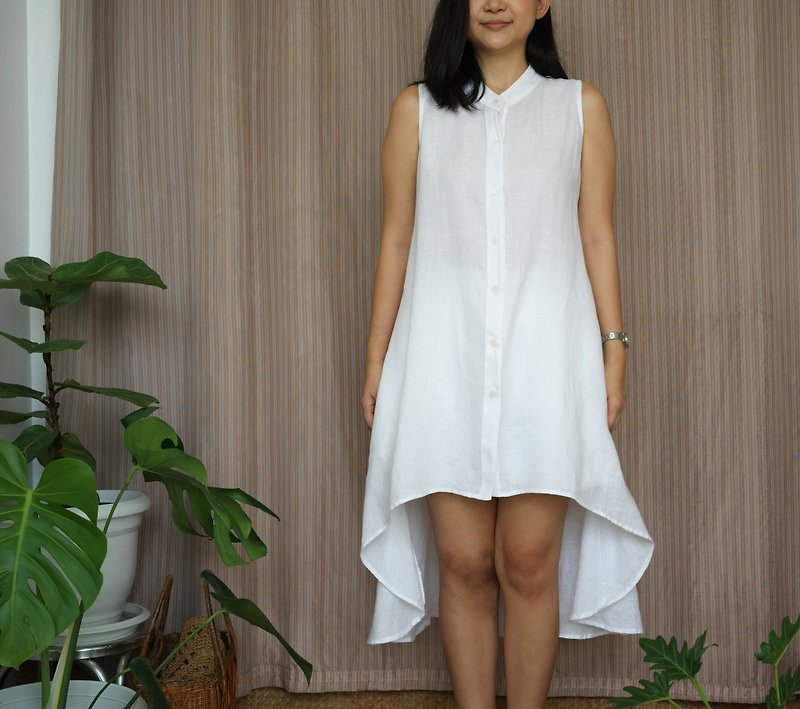 white / fishtail linen dress /100% linen / There are 5 colors - 洋裝/連身裙 - 亞麻 白色