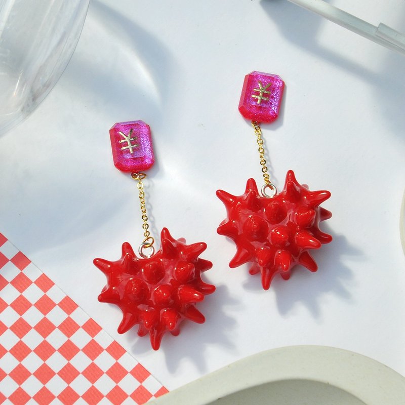 Big red pendant earrings/ Acrylic earrings - ต่างหู - อะคริลิค 