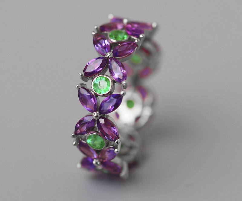 Eternity ring with emeralds and amethysts - 戒指 - 貴金屬 金色