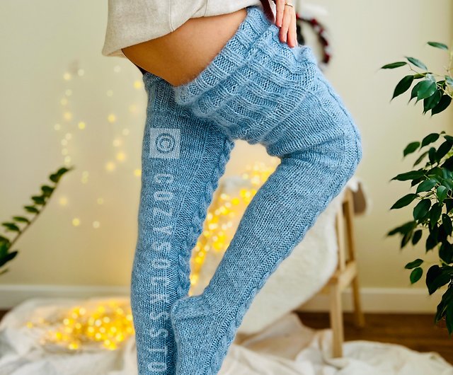 Warm stockings for women plus size Merino wool long socks Alpaca leg warmers  - Shop CozySocksStore Stockings - Pinkoi