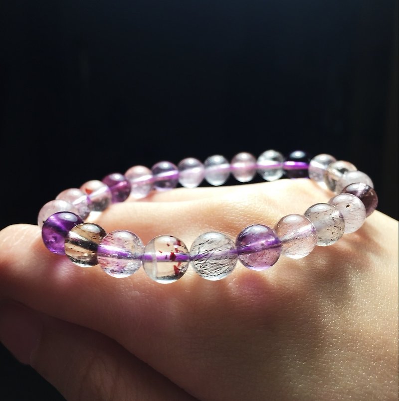 MH natural stone series _ three round backbone hand beads - Bracelets - Crystal Purple