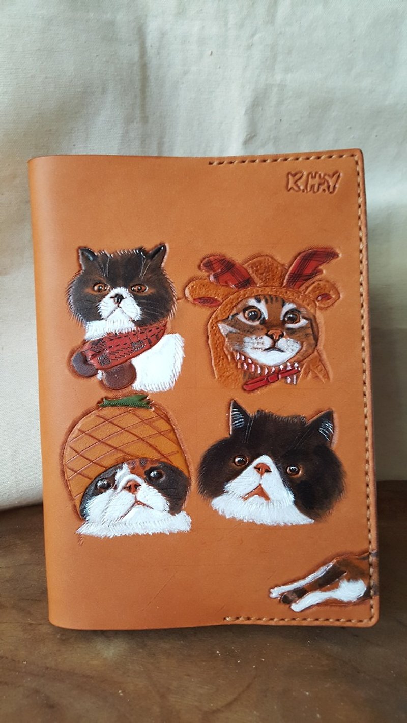 Customized A5 six-hole pet portrait pure leather universal manual - Notebooks & Journals - Genuine Leather Orange