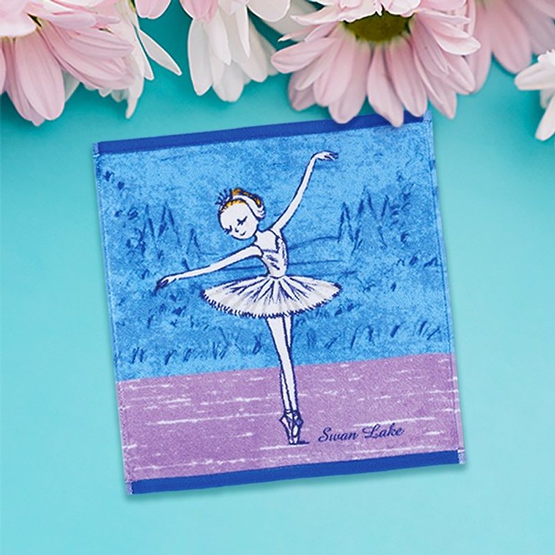 Yizhi Ballet | Swan Lake White Swan Princess Ballet Small Square - Towels - Cotton & Hemp Blue