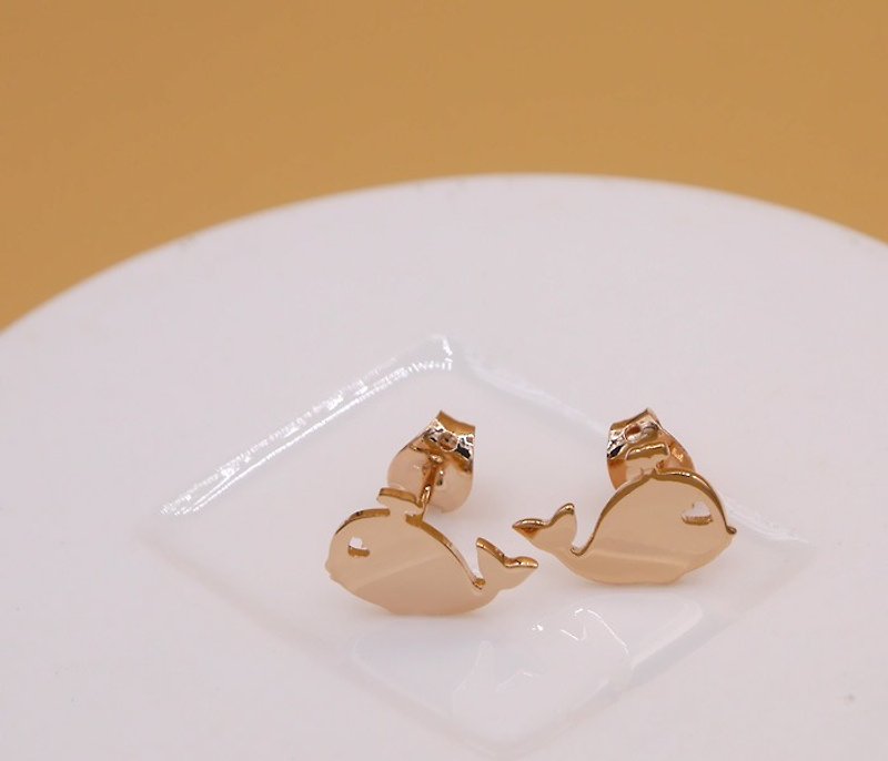 Handmade Little Whale Earring - Pink gold plated Little Me by CASO jewelry - Earrings & Clip-ons - Other Metals Pink