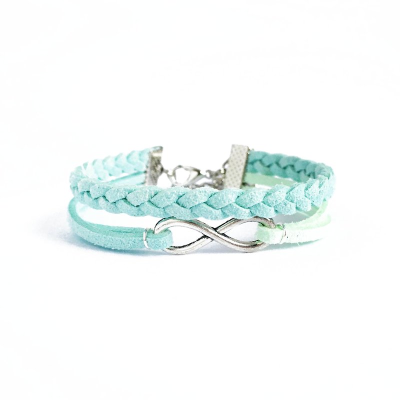 Handmade Double Braided Infinity Bracelets –light blue limited - สร้อยข้อมือ - วัสดุอื่นๆ สีน้ำเงิน