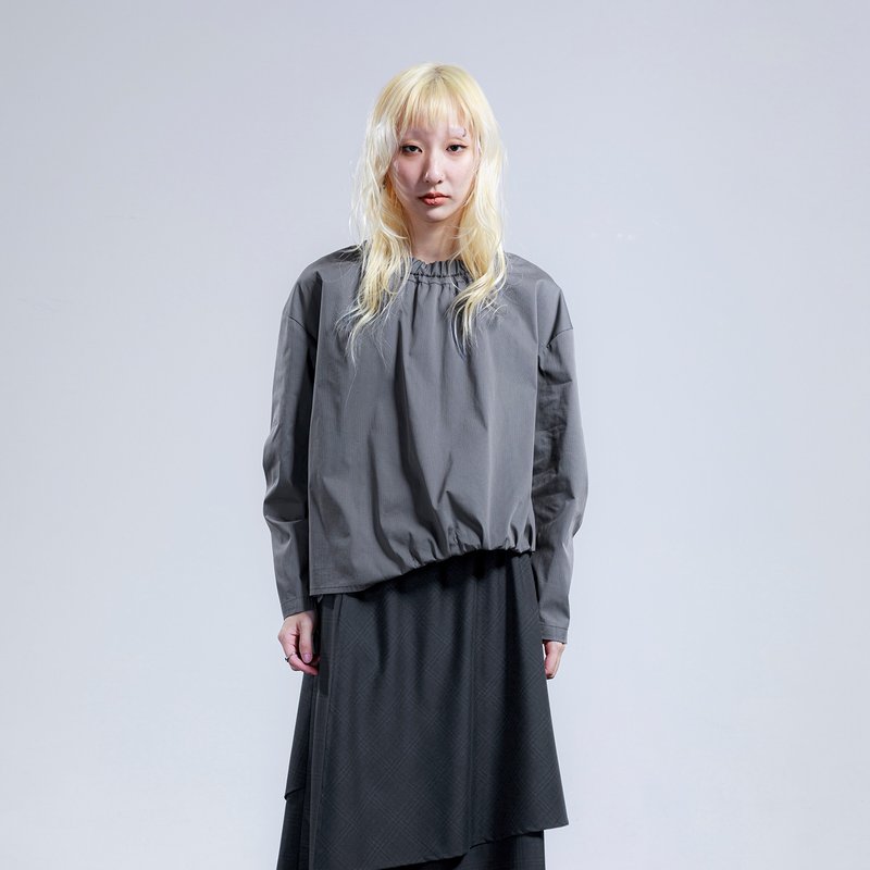 行雲不對稱褶皺上衣 - 女上衣/長袖上衣 - 其他材質 灰色
