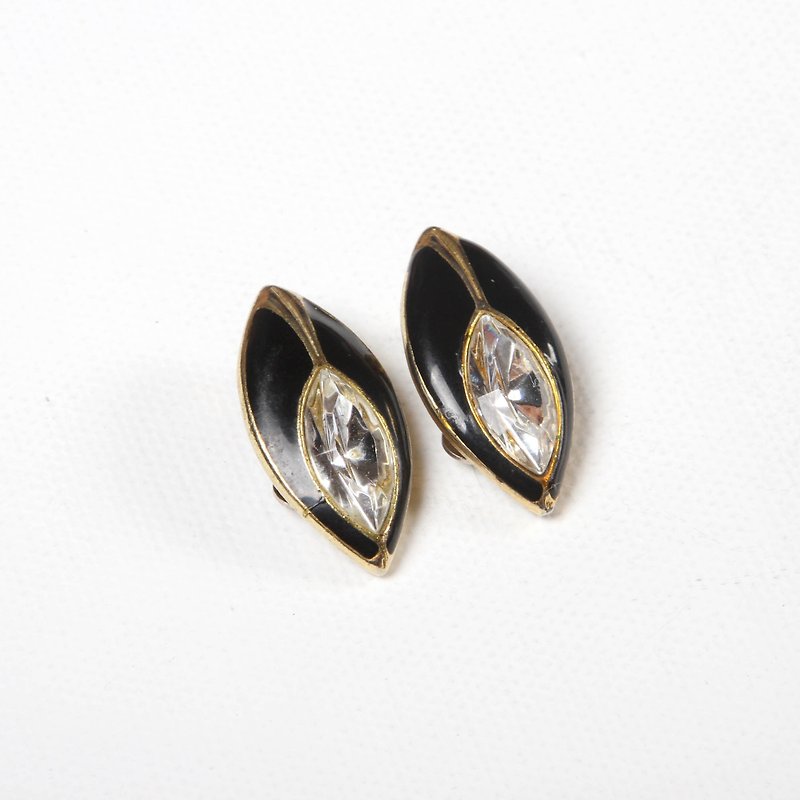 (Egg Plant Vintage) Narrow Cat Eye Retro Clip Antique Earrings - Earrings & Clip-ons - Copper & Brass Black