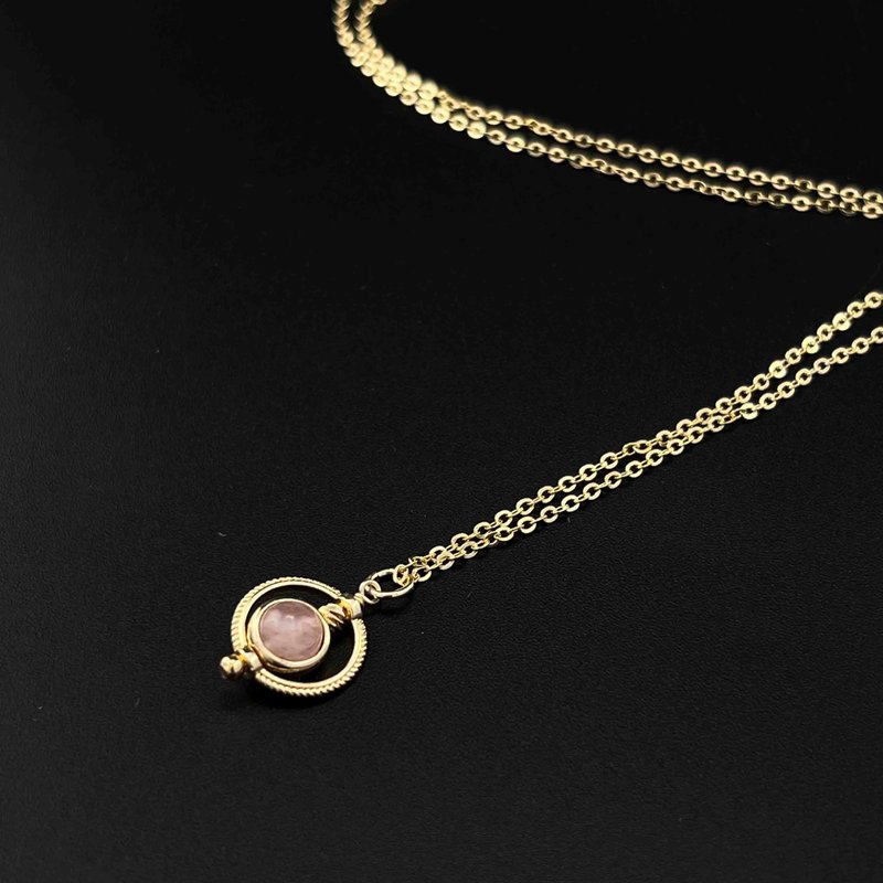 [Star Series] Natural stone rose quartz ring gold necklace - Necklaces - Crystal Pink