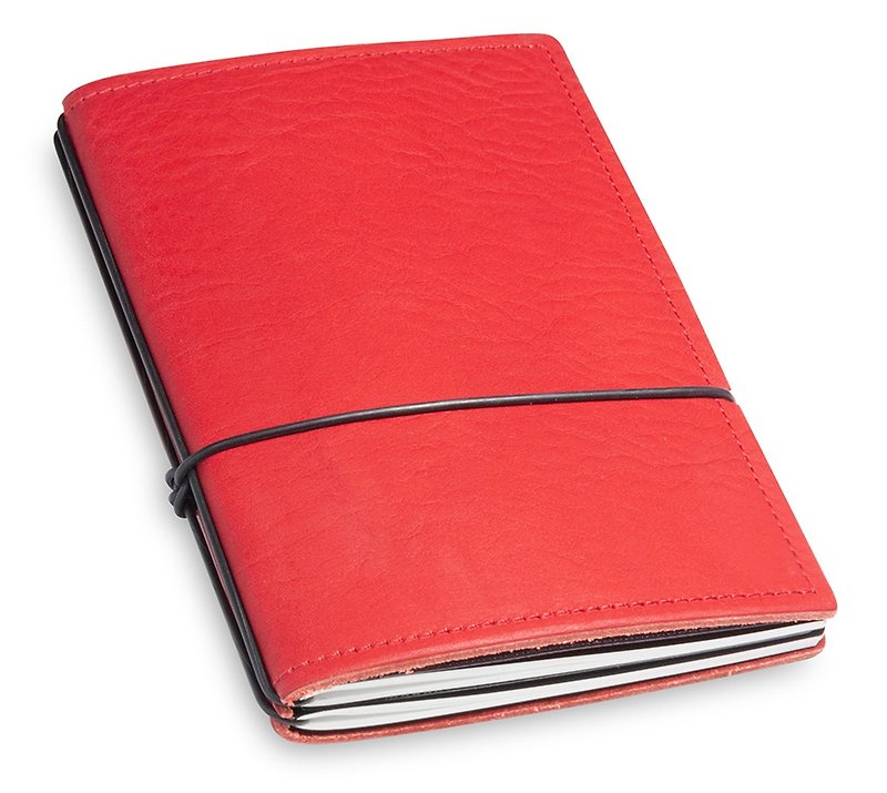 [Leather handbag] Size A6│Removable leather handbag│Double elastic. Matt red│X17 - Notebooks & Journals - Genuine Leather Red