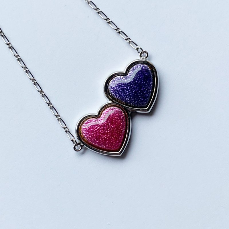 ツインハート 【Pink & Purple】 七宝焼のペンダント 純銀胎七宝 - 項鍊 - 其他材質 紫色