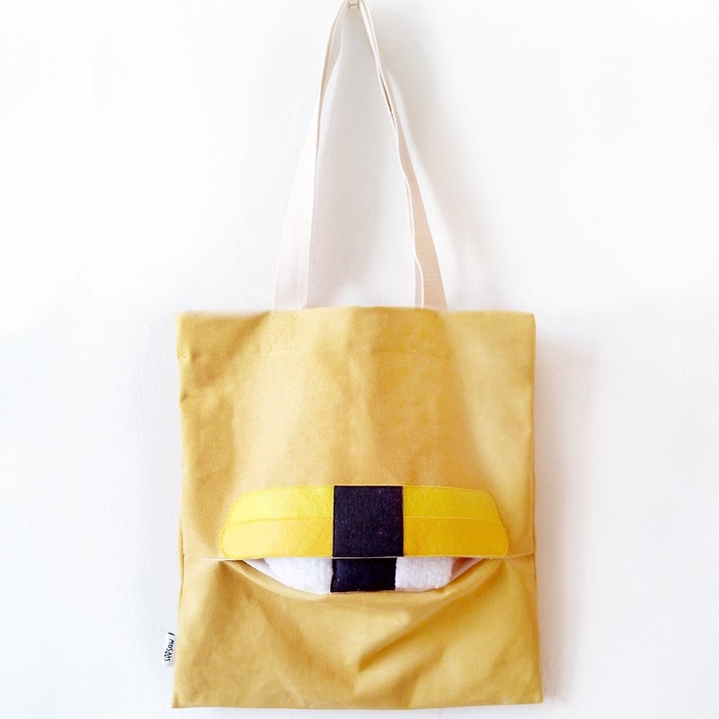 Egg Sushi, Handmade Canvas Tote Bag - กระเป๋าแมสเซนเจอร์ - ผ้าฝ้าย/ผ้าลินิน สีกากี