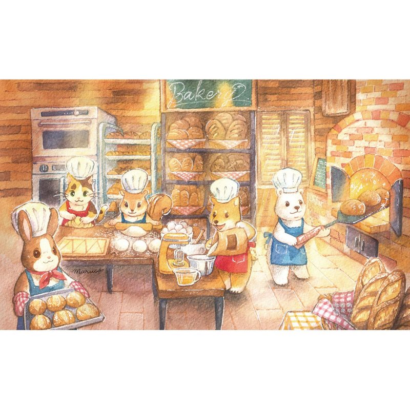 【木質拼圖 掛畫】動物烘焙坊 台灣原創插畫 - 拼圖 - 木頭 橘色