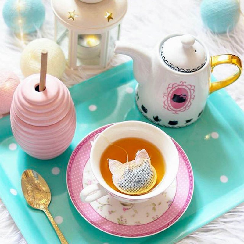 5 Kawai Cat Shaped Tea Bags, Tea Gifts For Cat Lovers, Kitty head bag, Birthday - Tea - Other Materials White