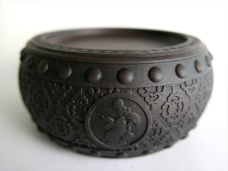 【生肖鼓硯 - 兔】15cm 雙功能 石雕硯台 水盂筆洗-原石端硯名品 - 其他書寫用具 - 石頭 咖啡色