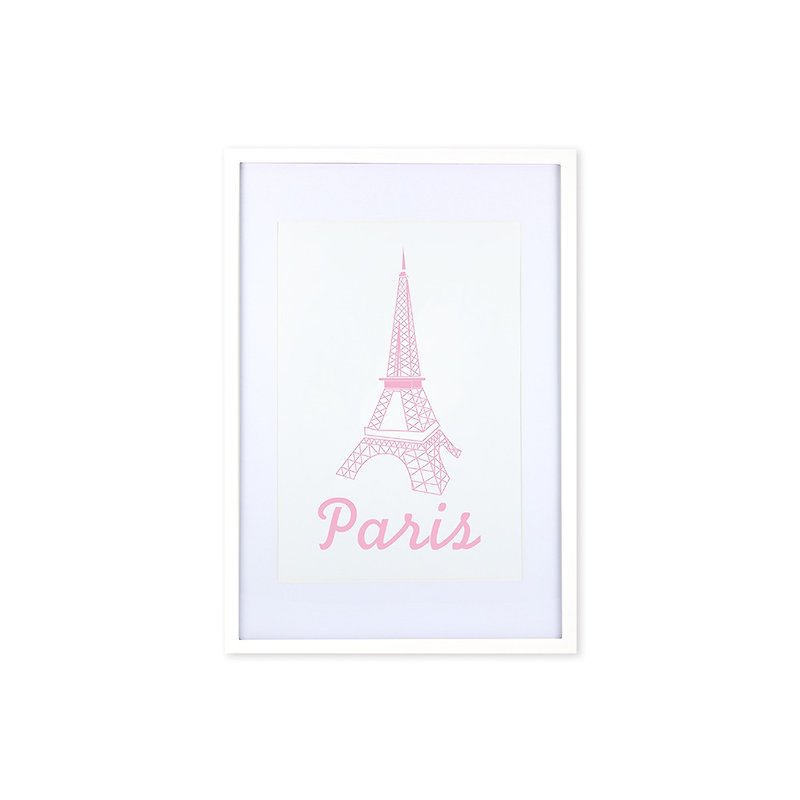 iINDOORS Decorative Frame -  PINK Eiffel Tower - White frame 63x43cm Homedecor - Picture Frames - Wood Pink