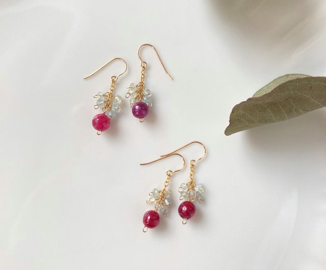 14kgf ルビーとベリルのピアス / イヤリング / 7月の誕生石 - ショップ