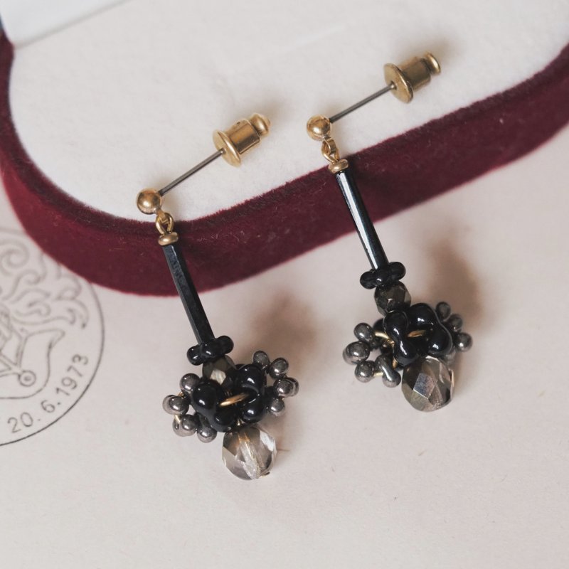 Vintage jewelry ball earrings black - ต่างหู - ทองแดงทองเหลือง สีทอง