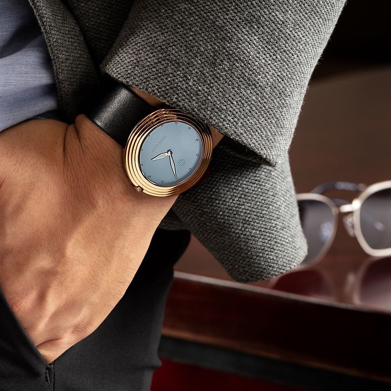 NOVE 瑞士超薄皮帶腕錶A009-01 - 男裝錶/中性錶 - 不鏽鋼 黑色
