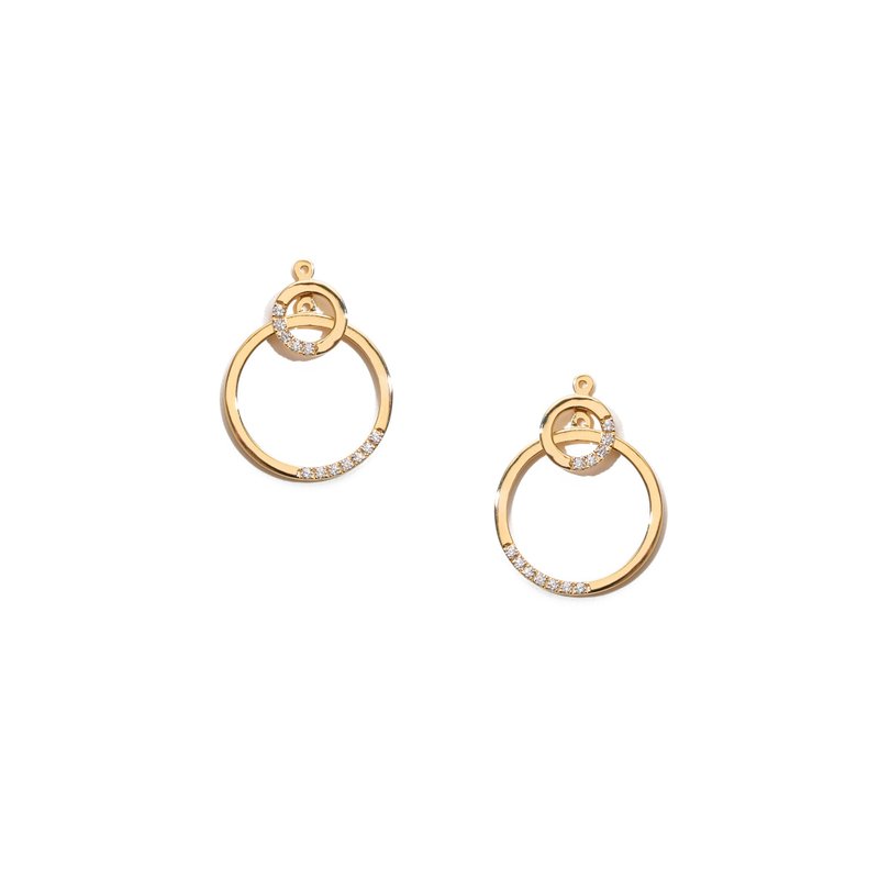 層次雙圓耳環 925銀厚鍍18K金 Duo Circle Earring - 耳環/耳夾/耳骨夾 - 純銀 金色
