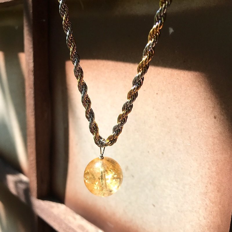[Lost and find] simple natural stone citrine yoke necklace - สร้อยคอ - เครื่องเพชรพลอย สีเหลือง