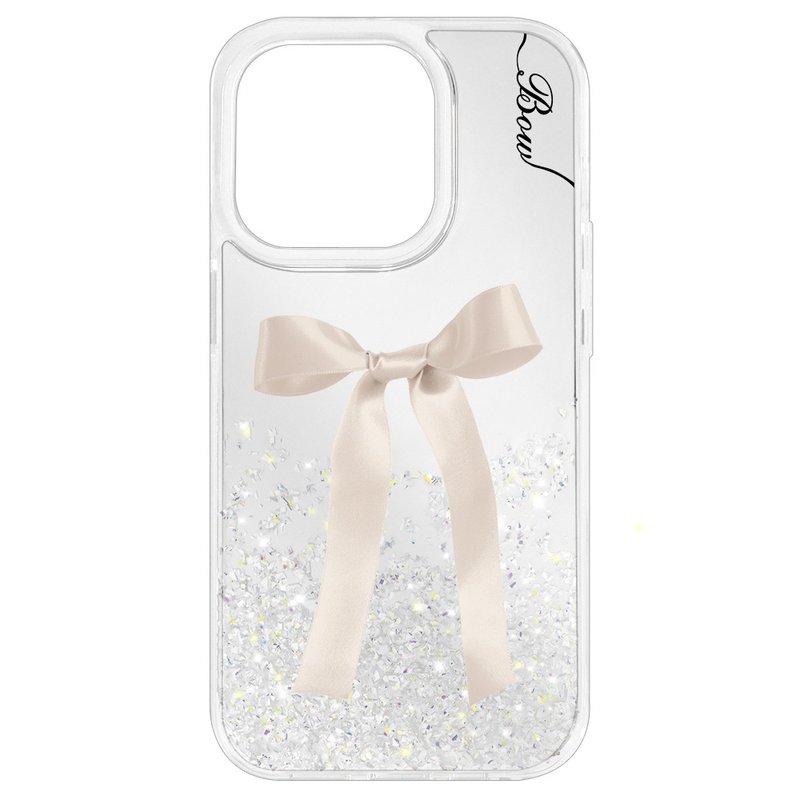 Mirror Shine B01 Silk Bow Off-White iPhone 16 15 14 13 12 Pro Max - เคส/ซองมือถือ - วัสดุอื่นๆ สีเงิน