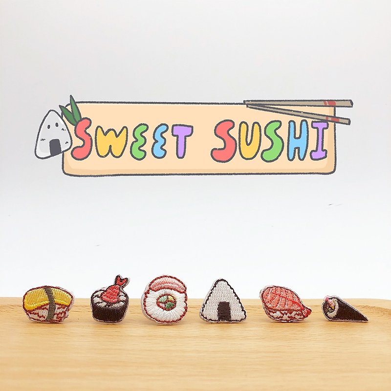 [Sushi Specialty Store] Six flavors of embroidered earrings / ear pins can be changed to ear clips for free - ต่างหู - สแตนเลส 