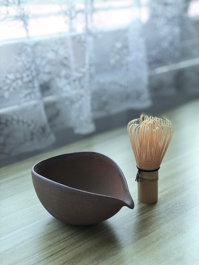 Japanese tea ceremony tool set stoneware matcha bowl wild point - ถ้วย - ดินเผา สีนำ้ตาล