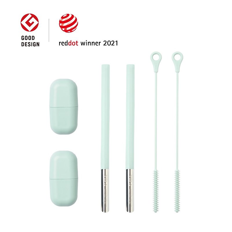 (Two-Piece Type A*2) UiU Eco-Friendly Portable Straw + Multi-Function Cleaning Brush | Red Dot Design Award - หลอดดูดน้ำ - ซิลิคอน สีเขียว