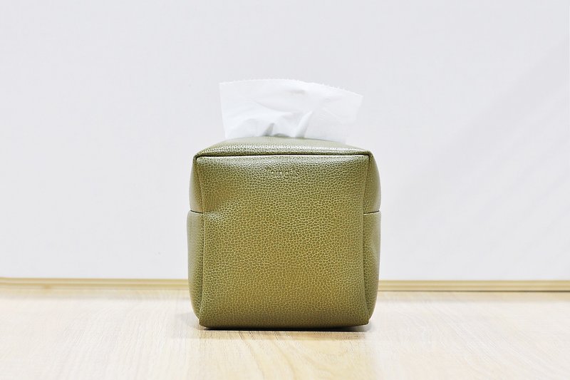 Square Tissue Box Cover, Toilet Tissue Holder, Soft Touch, Olive - ティッシュボックス - 合皮 グリーン