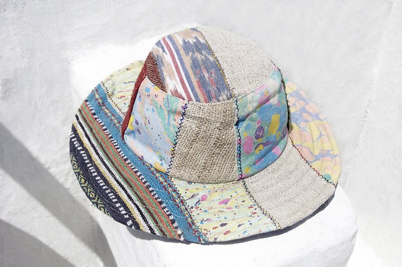 Limited a national mosaic hand knitted cotton linen hat / knit hat / fisherman hat / visor / gentleman hat / handmade hat - South American cotton quilted hat - หมวก - ผ้าฝ้าย/ผ้าลินิน หลากหลายสี