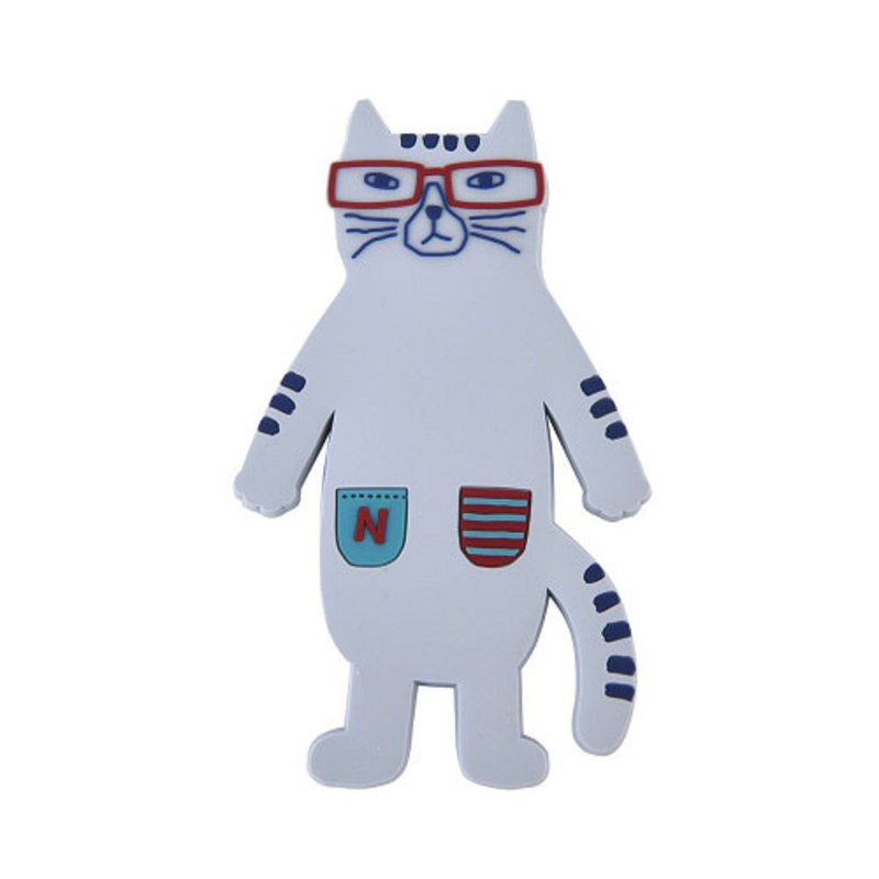 Kusuguru Japan Japan Glasses Cat Magnet Hook Three-dimensional Shape Bendable Design Gray - ตะขอที่แขวน - โลหะ สีเทา