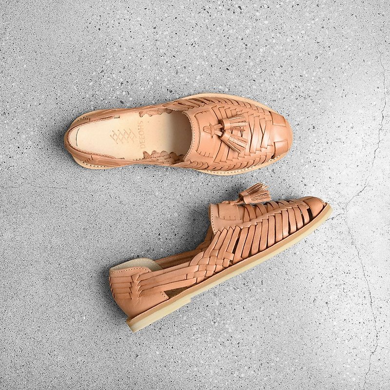 Huaraches hand-woven sandals - รองเท้ารัดส้น - หนังแท้ สีส้ม